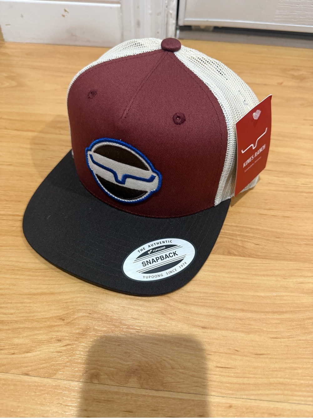 Kimes Ranch Cream & Brown Trucker Hat with Maroon Logo Tab